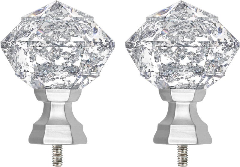 TONIAL Curtain Rod Finials for 3/4 and 5/8 Inch Diameter Curtain rods, Translucent Diamond Replacement Finials with M6 Standard Screw, Silver 2pcs - Image 1